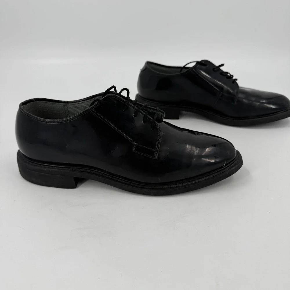 Bates Uniform 8W Oxford Dress Shoes Mens Black Patent Leather Almond Toe